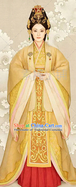 Chinese Ancient Imperial Empress Costumes and Hair Accessories Complete Set