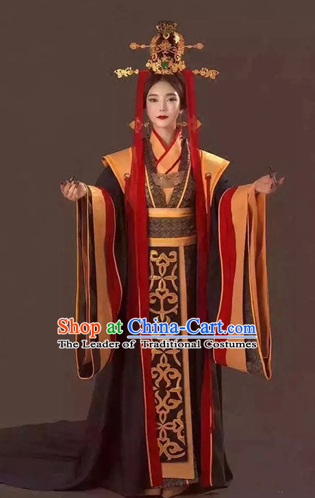 Chinese Ancient Imperial Empress Costumes and Hair Accessories Complete Set
