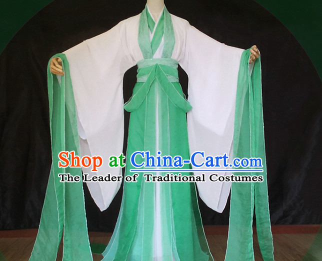 Chinese Ancient Legend Green Snake Wear Costumes and Headwear Complete Set