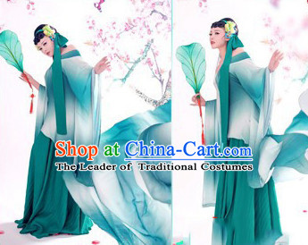Chinese Ancient Legend Green Snake Wear Costumes and Headwear Complete Set