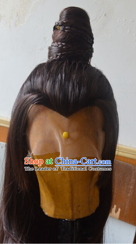 Ancient Chinese Japanese Korean Asian Long Wigs Cosplay Wig Hair Extensions Toupee Full Lace Front Weave Pieces for Men