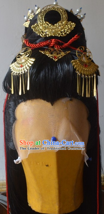 Ancient Chinese Japanese Korean Asian Queen Princess Long Wigs Cosplay Wig Hair Extensions Toupee Full Lace Front Weave Pieces for Women