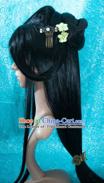 Ancient Chinese Japanese Korean Asian Princess Long Wigs Cosplay Wig Hair Extensions Toupee Full Lace Front Weave Pieces for Women