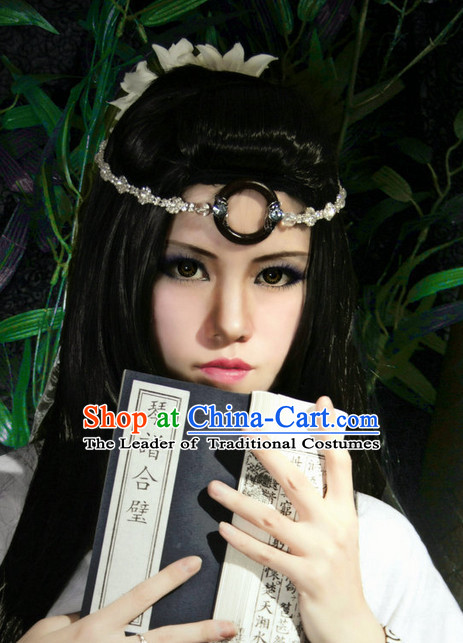 Ancient Chinese Japanese Korean Asian Princess Fairy Long Wigs Cosplay Wig Hair Extensions Toupee Full Lace Front Weave Pieces for Women