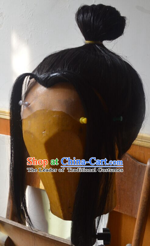 Ancient Chinese Japanese Korean Asian Long Wigs Cosplay Wig Hair Extensions Toupee Full Lace Front Weave Pieces for Men