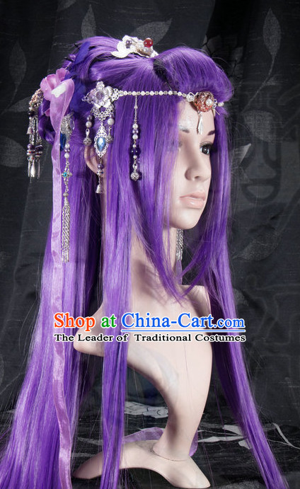 Ancient Chinese Japanese Korean Asian Princess Long Wigs Cosplay Wig Hair Extensions Toupee Full Lace Front Weave Pieces for Women