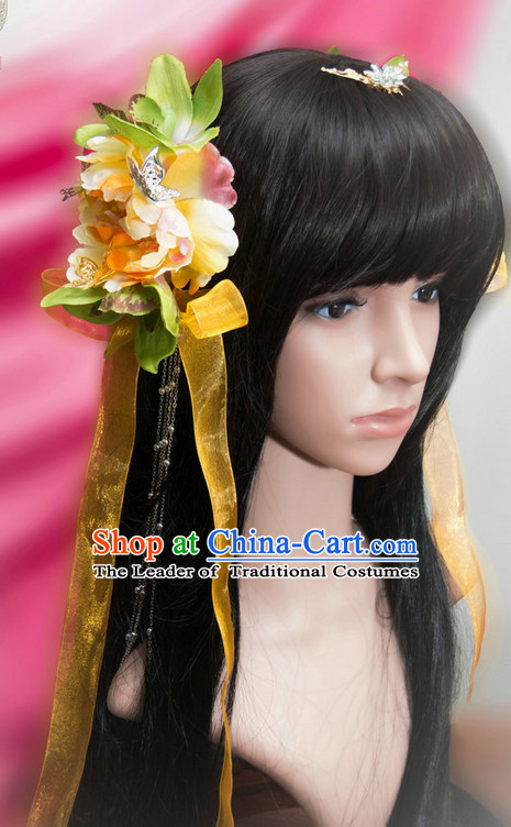 Ancient Chinese Japanese Korean Asian Princess Long Wigs Cosplay Wig Hair Extensions Toupee Full Lace Front Weave Pieces for Women