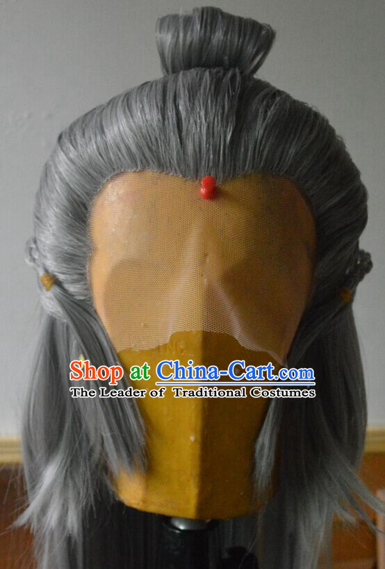 Ancient Chinese Japanese Korean Asian Long Wigs Cosplay Wig Hair Extensions Toupee Full Lace Front Weave Pieces for Men