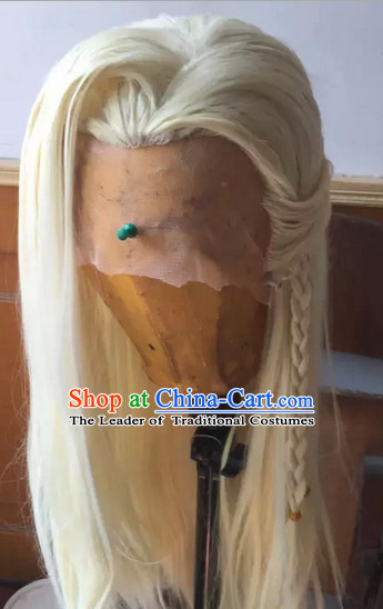 Ancient Chinese Japanese Korean Asian Prince Long Wigs Cosplay Wig Hair Extensions Toupee Full Lace Front Weave Pieces for Men