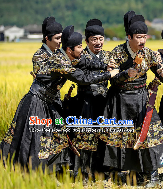 Ancient Chinese Ming Dynasty Bodyguard Costumes and Hat Complete Set for Men
