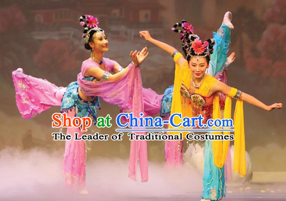Ancient Chinese Classical Dance Costumes and Headwear Complete Set for Women