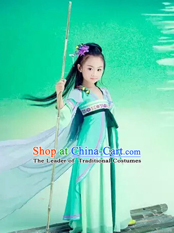 Traditional Chinese Tang Dynasty Dress and Headwear Complete Set for Kids