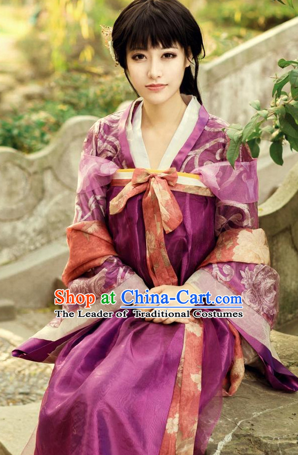 Traditional Chinese Tang Dynasty Dress Costume and Headwear Complete Set for Women