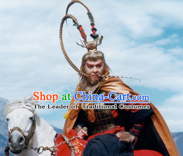 TVB Derek Kwok Monkey King Armor Costumes and Long Feather Headpieces Complete Set for Men