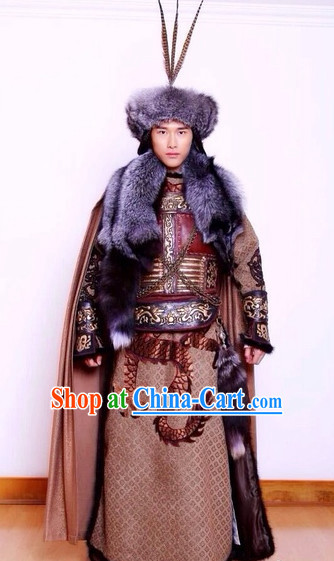 Ancient Chinese National Minority Mongolian Khan Costumes and Hat Complete Set