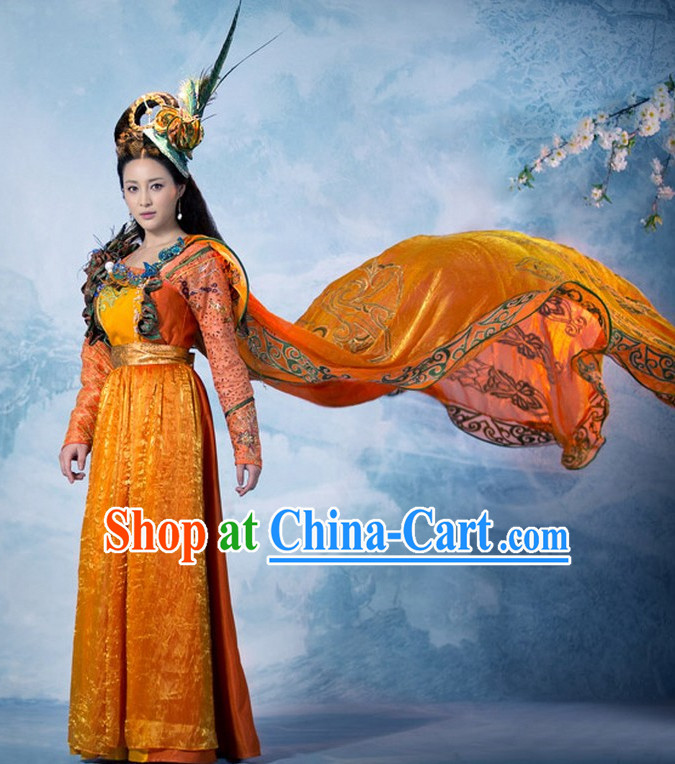 Ancient Chinese Minority National Princess Clothes and Head Accessories Complete Set