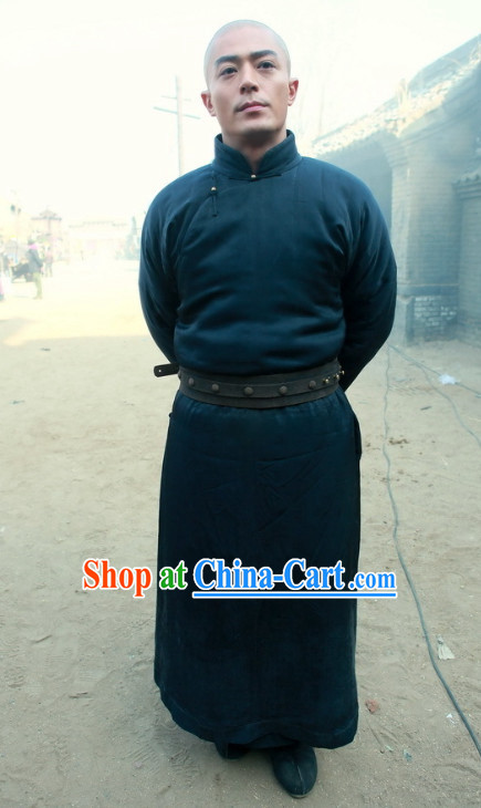 Chinese Traditional Mandarin Kung Fu Master Black Bodyguard Long Robe for Men