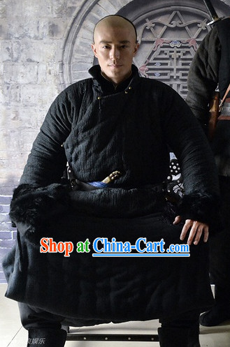 Chinese Traditional Long Black Mandarin Collar Robe Clothing for Men