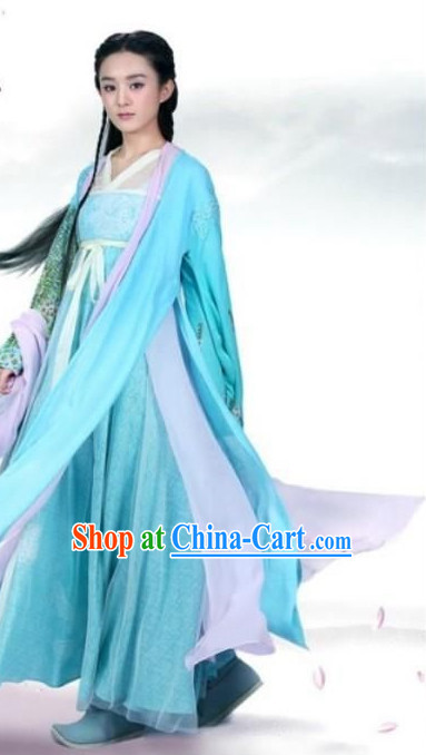 Blue Ancient Chinese Fairy Costumes for Girls