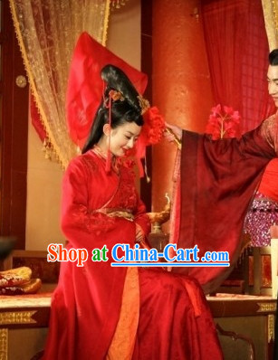 Red Chinese Wedding Brides Clothing and Hair Accessories Complete Set