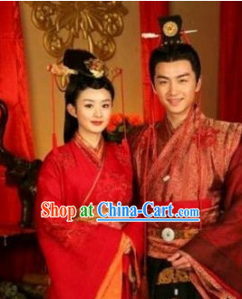 Chinese Classic Red Wedding Dresses Men and Women 2 Complete Sets
