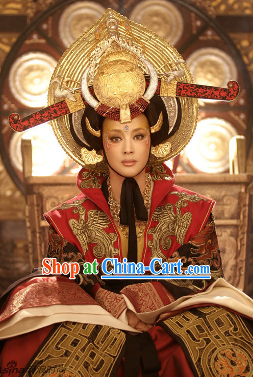 Chinese Classical Imperial Wu Ze Tian Hair Accessories and Black Wig