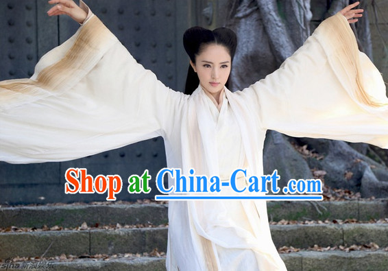 China White Hanfu Film Costumes Complete Set