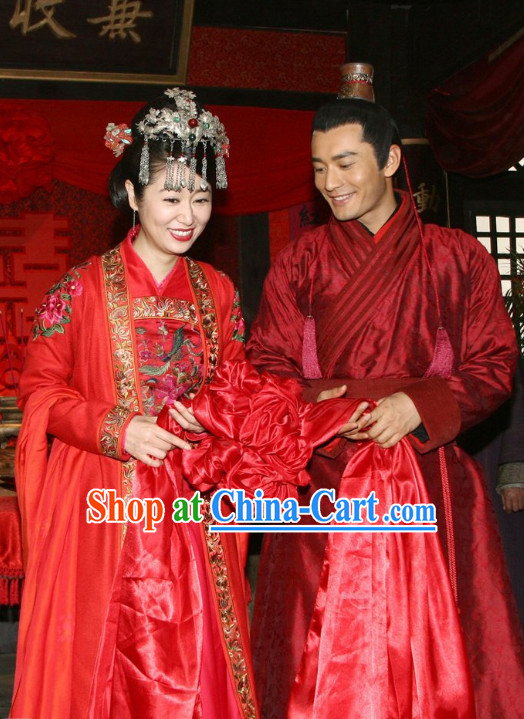 China Red Wedding Dress Film Costume 2 Complete Sets