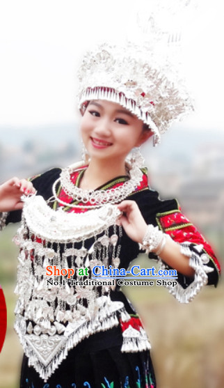 Traditional Silver Miao Tribe Hat and Necklace