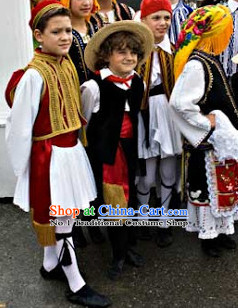 Traditional Greek Clothes and Hat Complete Set for Boys