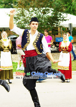 Traditional Greek Dance Costume and Hat Complete Set for Men