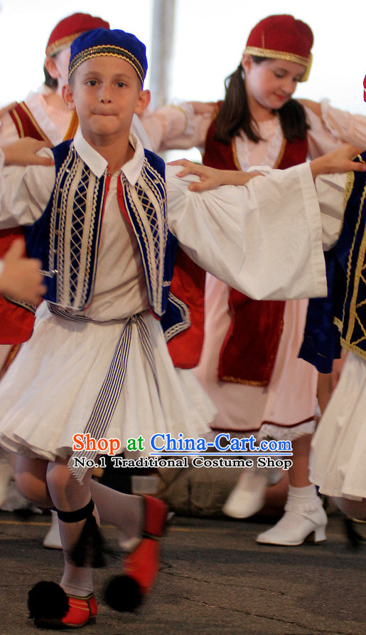 Traditional Greek National Costumes and Hat Complete Set for Kids