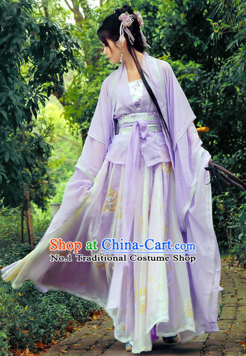 China Purple Fairy Wide Sleeves Classical Dance Costumes Complete Set