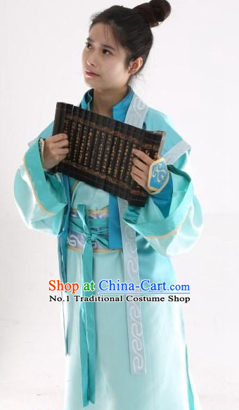 Asian Ancient Scholar Student Hanfu Dresses Complete Set