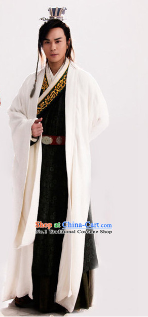 Asian China White Hanfu Dress Complete Set for Men