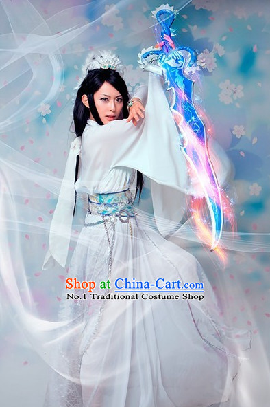 Asian White Goddess Costumes and Hair Accessories