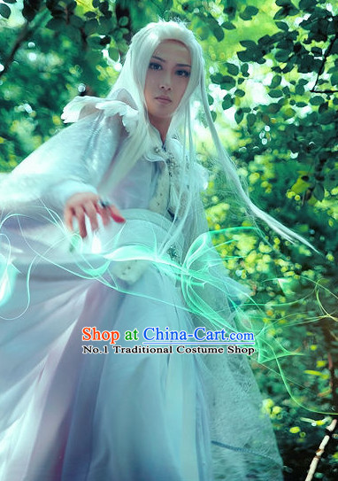 Asian Traditional Magian White Costumes and Accessories for Men