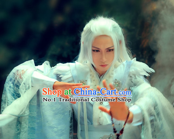 Asian Traditional Magician White Costumes and Accessories for Men