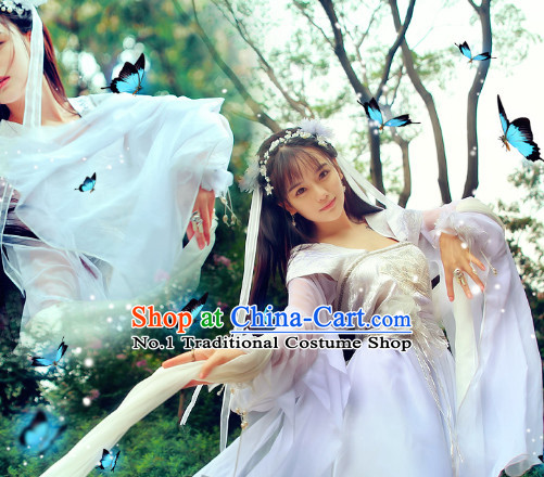Asian Traditional White Princess Carnival Parade Costumes Complete Set
