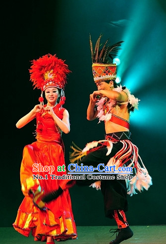 Chinese Yunan Xishuang Banna Ethnic Men and Women's Dance Costumes