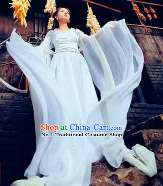 Pure White Wide Sleeves China Classical Dancing Costumes