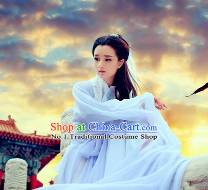 Pure White Mandarin Hanfu Clothes Complete Set for Women
