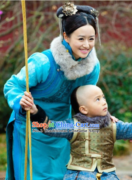 Traditional Manchu Princess Robe Costumes and Headwear