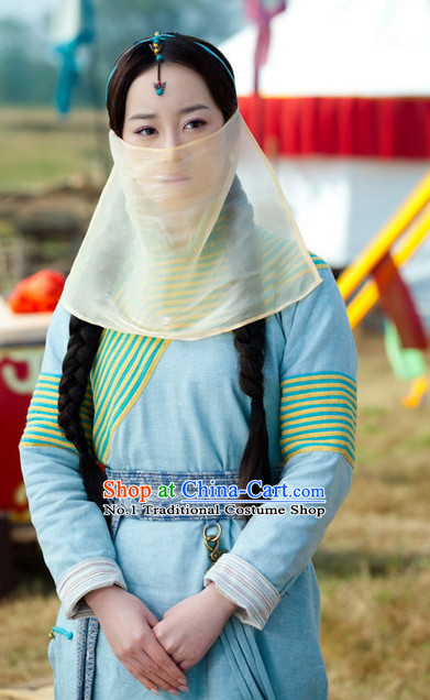 Traditional Mongolian Long Robe and Hat for Women