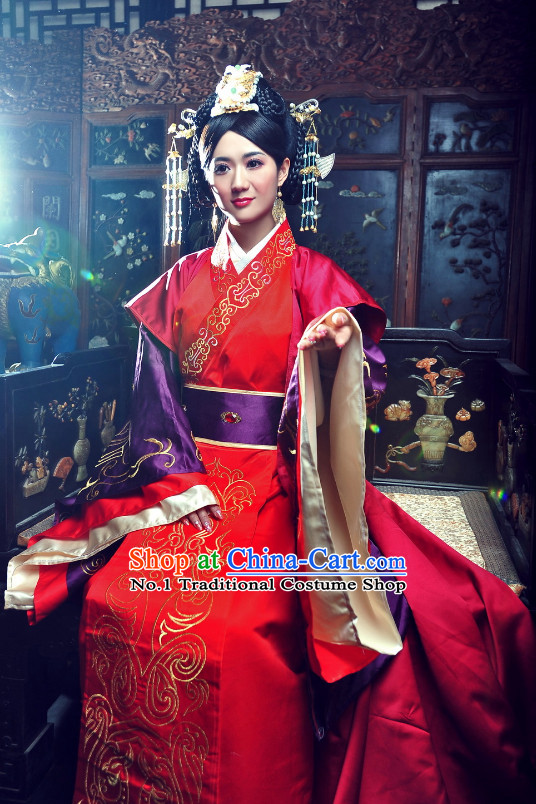 China Classical Wedding Dress and Hair Ornaments Complete Set