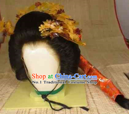 Traditional Japanese Geisha Black Long Wig and Hair Accessories