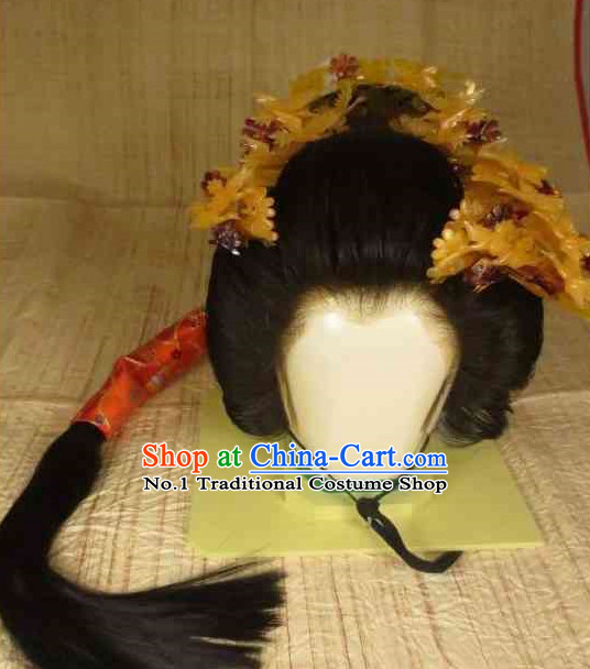 Traditional Japanese Geisha Black Long Wig and Hair Accessories