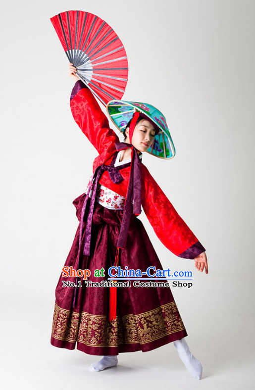 Korean Traditional Fan Dance Costumes and Hat for Women