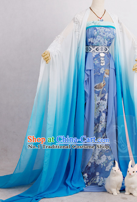 Color Transition Blue White Princess Cosplay Costumes Complete Set