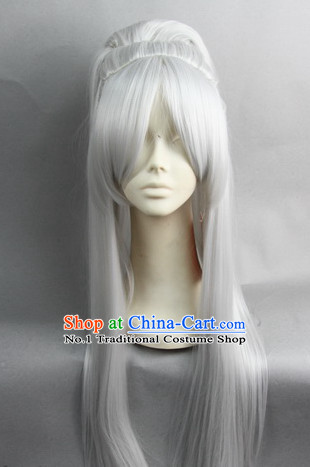 Chinese Gu Zhuang White Hair Wigs